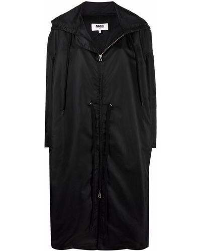 MM6 by Maison Martin Margiela Drawstring-waist Hooded Coat - Black