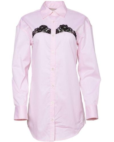 Fleur du Mal Lace-panel Cotton Poplin Shirt - Pink
