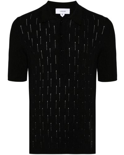 Lardini Ripped-detailed Knitted Polo Shirt - Black