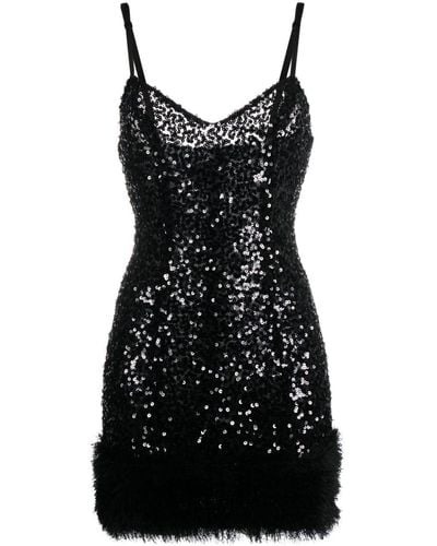 Moschino Jeans Faux-fur Detailed Sequined Minidress - Black