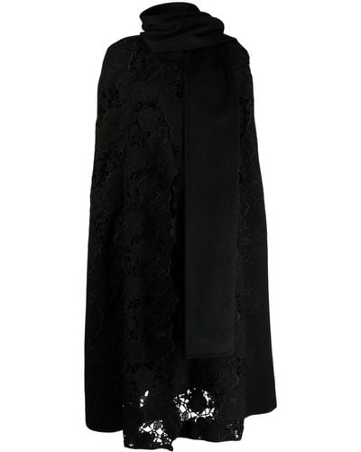 Elie Saab Floral-embroidered Virgin-wool Cape - Black