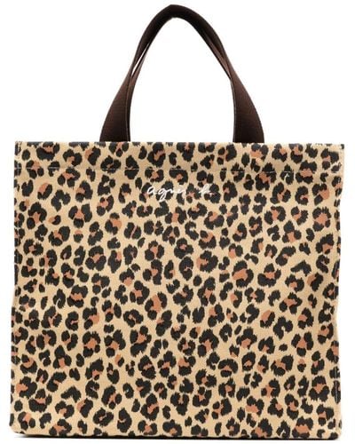 agnès b. Leopard-print Canvas Tote Bag - Brown