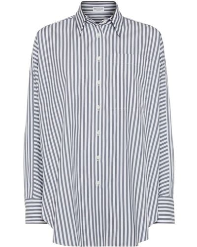 Brunello Cucinelli Striped Cotton-silk Oversize Shirt - Blue