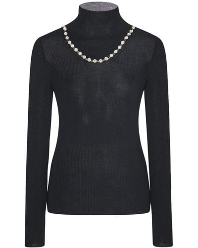 Rosetta Getty Roll-neck Crystal-embellished Sweater - Black