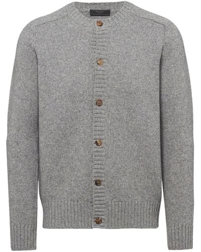 Prada Triangle-logo Wool-cashmere Cardigan - Grey