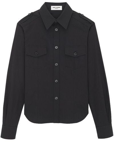 Saint Laurent Military Button-up Cotton Shirt - Black
