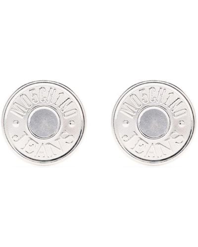 Moschino Jeans Engraved-logo Round Earrings - White