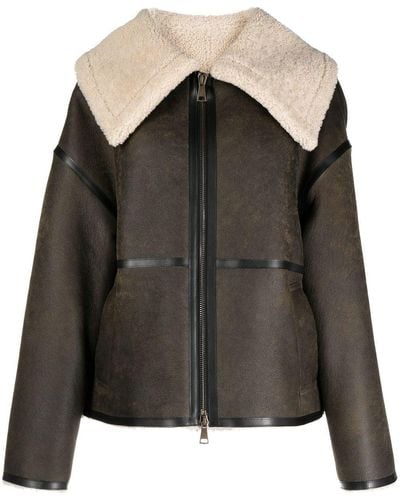 Goen.J Shearling-lined Aviator Leather Jacket - Black