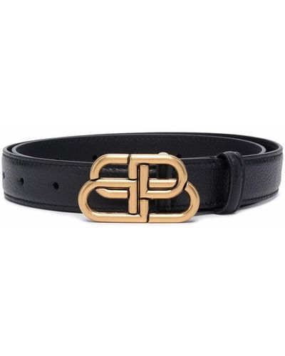 Balenciaga Bb Thin Leather Belt - Black