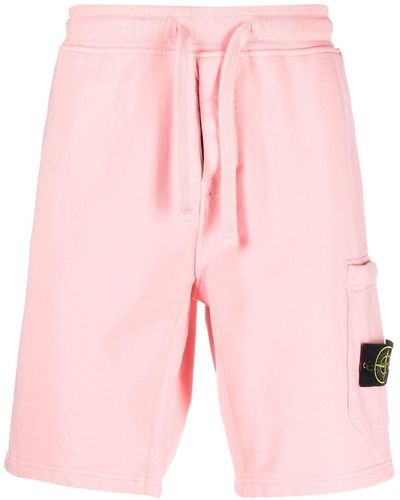 Stone Island Logo Patch Fleece Shorts Pink