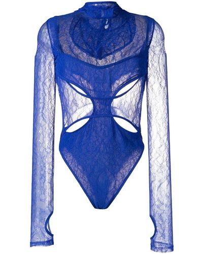 Dion Lee Sheer Lace Masked Bodysuit - Blue