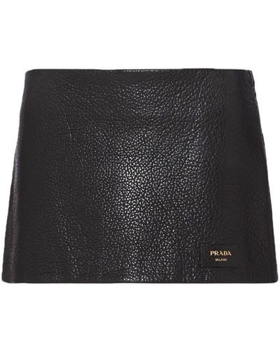Prada Low-rise Leather Miniskirt - Black