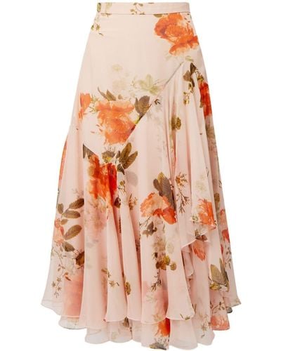Erdem Floral-print Asymmetric Silk Midi Skirt - Pink