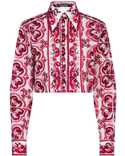 Dolce & Gabbana マジョリカ クロップドシャツ - レッド