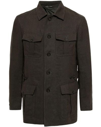N.Peal Cashmere Casablanca Linen Shirt Jacket - Black