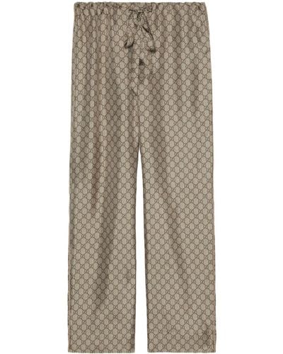 Gucci Gg Supreme Silk Pants - Natural