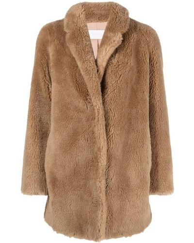 Yves Salomon Fitted Faux-fur Button Coat - Natural