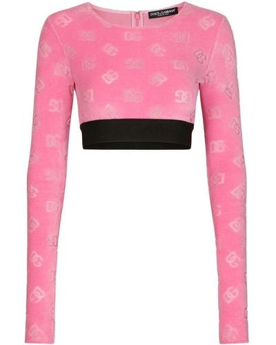 Dolce & Gabbana T-shirt in jersey flock con logo dg allover - Rosa