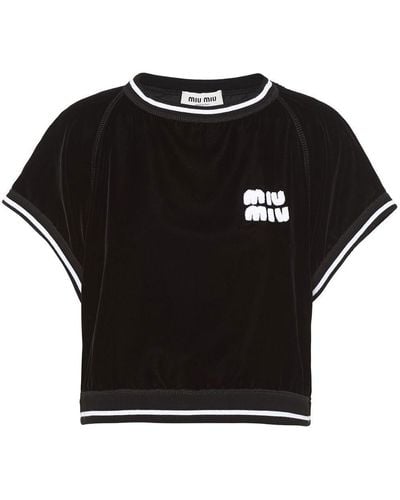 Miu Miu T-shirt crop con applicazione - Nero