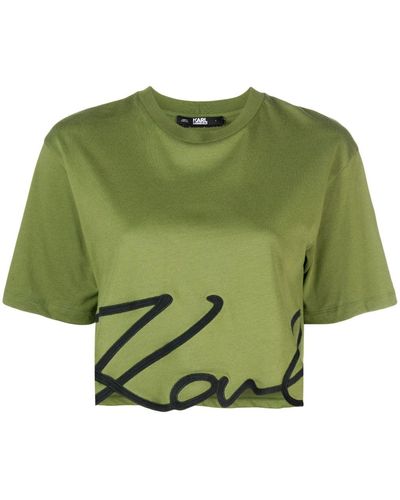 Karl Lagerfeld T-shirt crop con stampa - Verde
