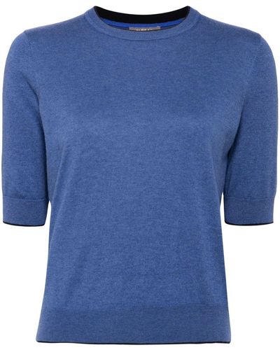 N.Peal Cashmere Fein gestricktes T-Shirt - Blau