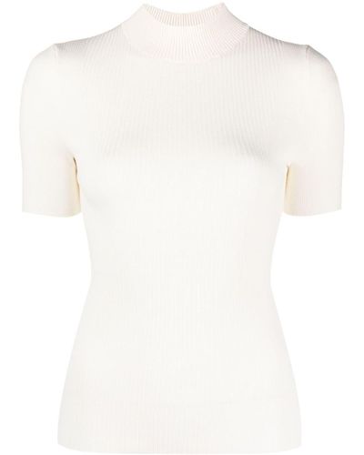 HUGO Ribbed-knit High-neck T-shirt - White