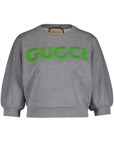 Gucci Cropped Katoenen Sweater Met Geborduurd Logo - Grijs