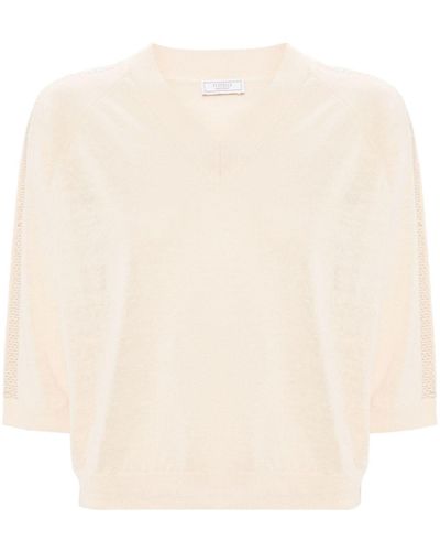 Peserico Bead-embellished Knitted Top - Natural