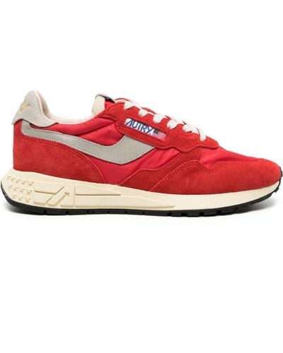 Autry Reelwind Low Trainers In Red Nylon And Suede