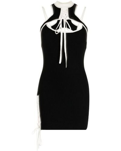 Monse Contrast-trim Lace-up Mini Dress - Black