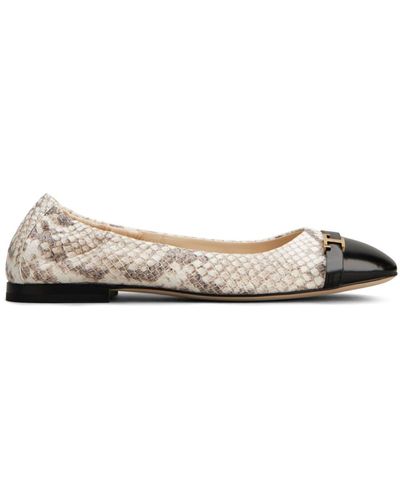 Tod's T-plaque Snakeskin-effect Ballerina Shoes - Natural