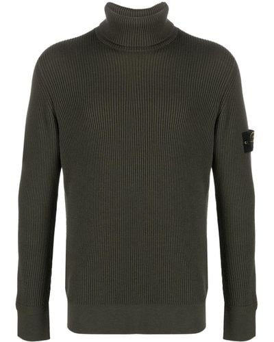Stone Island Compass-patch Ribbed-knit Sweater - Green