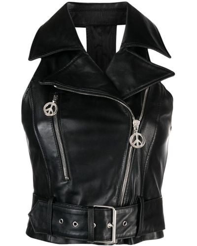 Moschino Jeans Notched-lapels Leather Gilet - Black