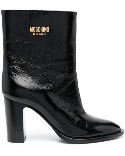 Moschino Logo-plaque Leather Ankle Boots - Black