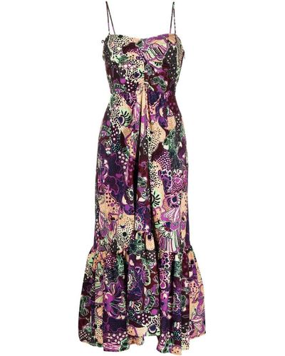 A.L.C. Floral-print Flared Dress - Purple
