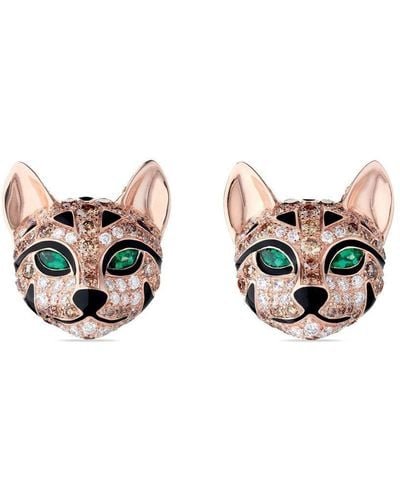 Boucheron 18kt Rose Gold Fuzzy The Leopard Diamond And Emerald Earrings - White
