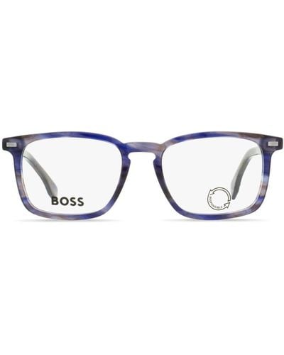 BOSS Marbled rectangle-frame glasses - Azul