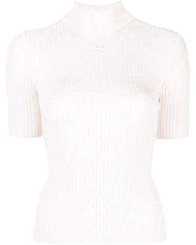 Courreges Ribbed-knit Short-sleeve Top - Pink