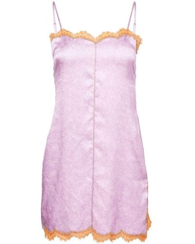 Fleur du Mal Lace-trim Silk-blend Mini Dress - Pink