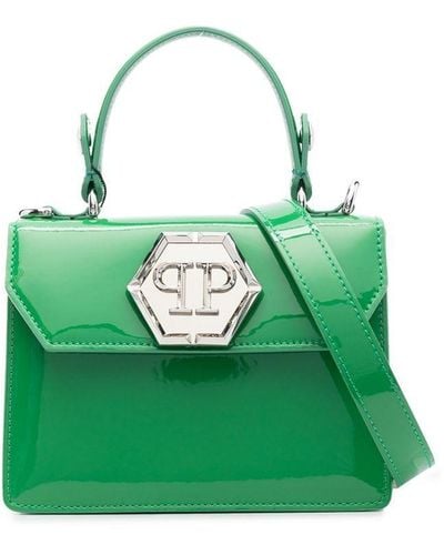 Philipp Plein Logo-plaque Patent-leather Handbag - Green