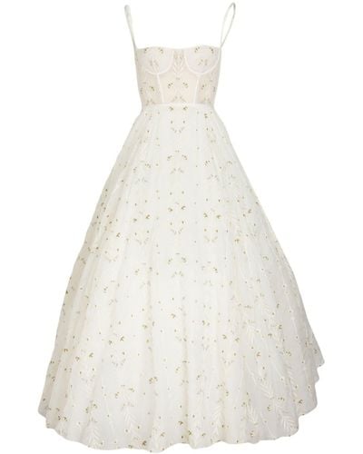 Giambattista Valli Floral-embroidered Flared Gown - White