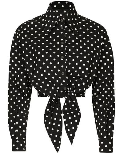 Dolce & Gabbana Polka-dot Cropped Shirt - Black