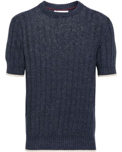 Brunello Cucinelli Camiseta con ribete en contraste - Azul