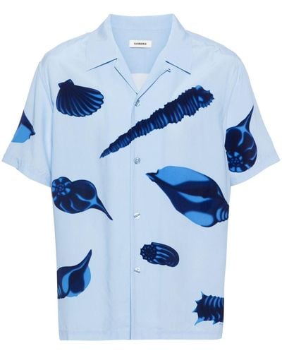 Sandro Seashell-print Relaxed-fit Woven Shirt - Blue