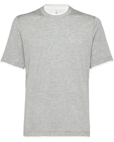Brunello Cucinelli RundhalsT-Shirt im Layering-Look - Grau