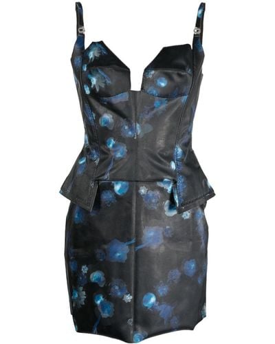 Coperni Vestido corto Holographic con estampado floral - Azul