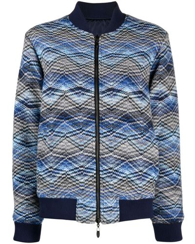 Missoni Logo-embroidered Zigzag-print Bomber Jacket - Blue