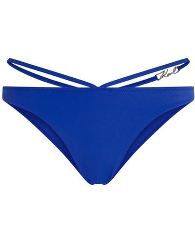 Karl Lagerfeld Signature Strap-detail Bikini Bottoms - Blue