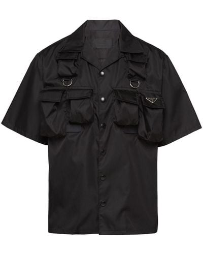 Prada Re-nylon Brand-plaque Oversized-fit Recycled-nylon Shirt X - Black
