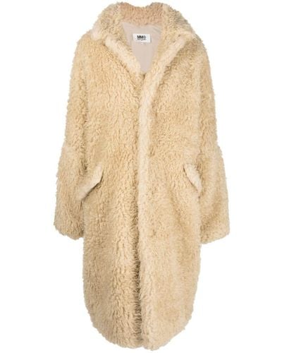 MM6 by Maison Martin Margiela Faux-fur Single-breasted Coat - Natural